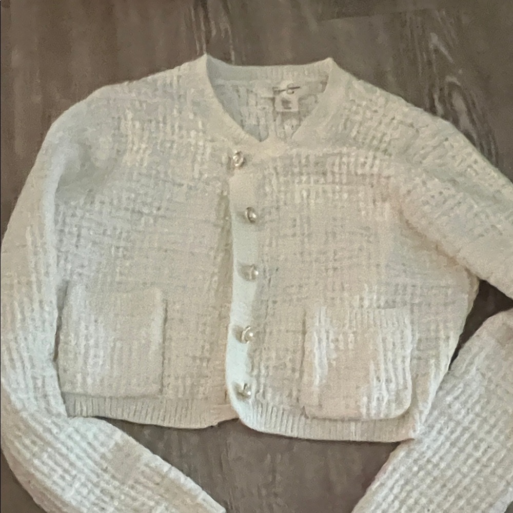 Jessica Simpson Cream Cropped Textured Cardigan